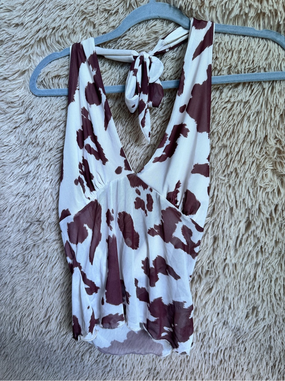 Women’s White and Brown Printed Halter Top